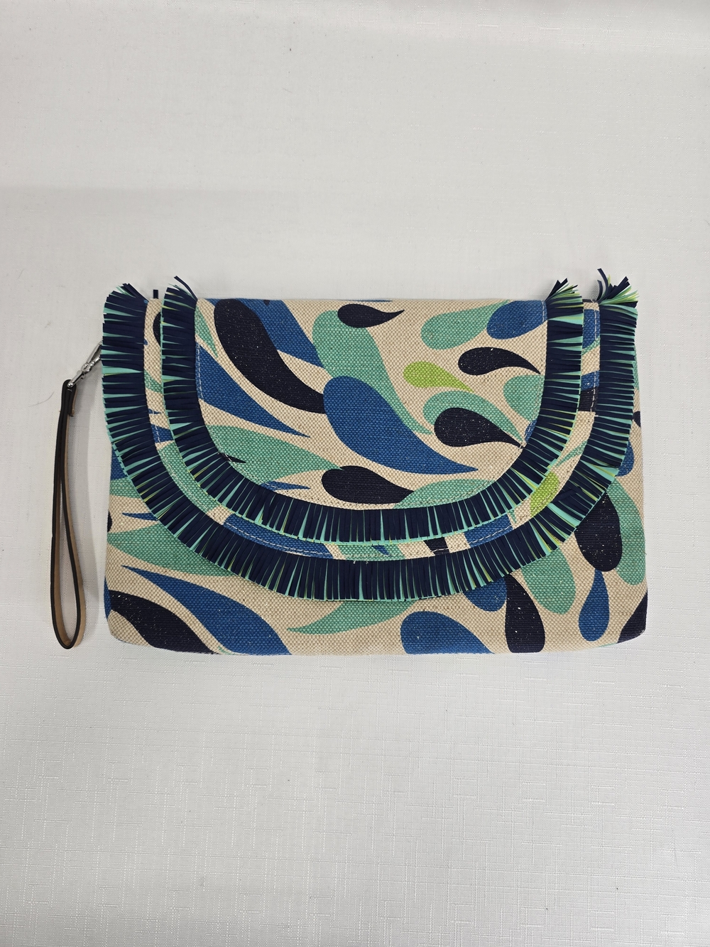 Vera Bradley Blue Green Teardrop Fringe Wristlet Clutch